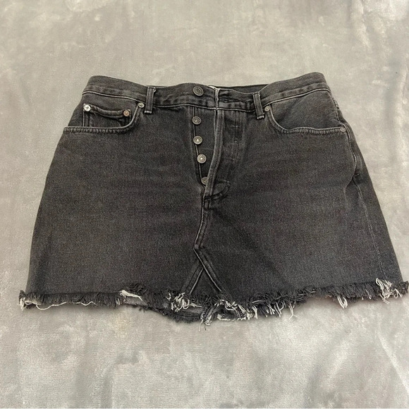 Agolde Quinn High Rise Denim Mini Skirt/Black-Gray 27361 - Picture 2 of 11